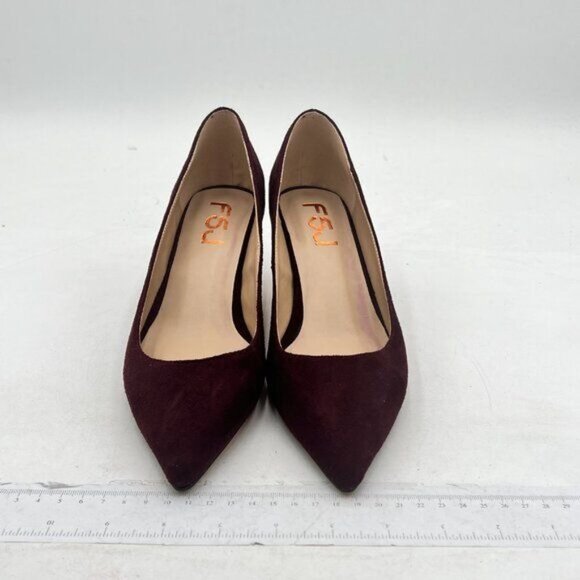 FSJ Wine Suede Kitten Heels Pointy Closed Toe Pumps Slip On Office Ladies Shoe - Picture 3 of 7
